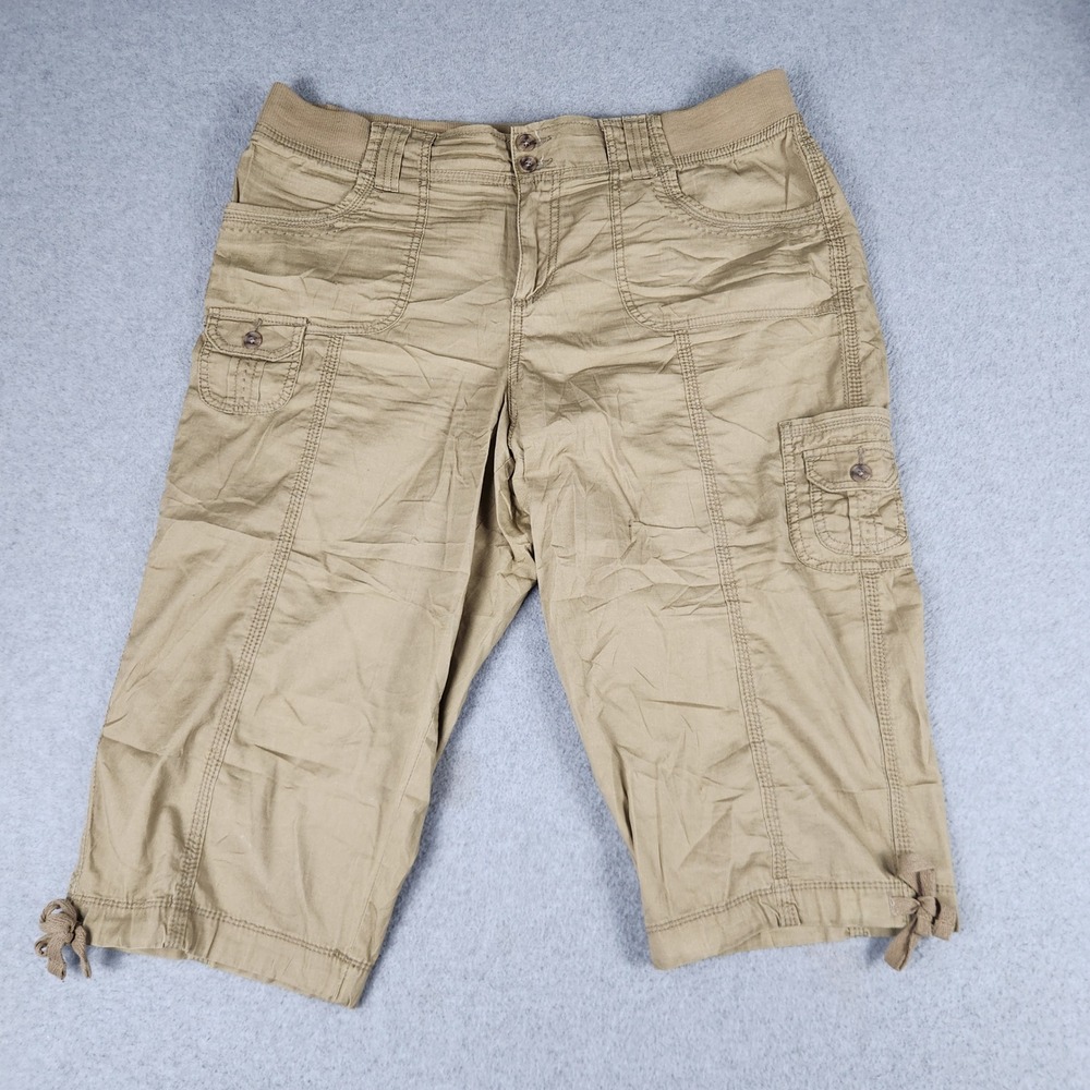 Sonoma Cargo Capri Pants Womens 16 Khaki Utility Ribbed Waist Stretch Modern Fit